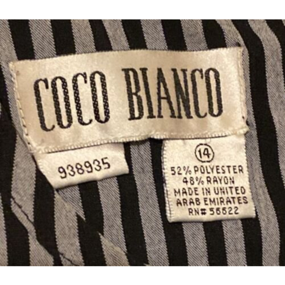 Coco Bianco Sack Dress 14 Vertical Striped Black Gray Zip Back Peasant Teacher - Picture 5 of 5